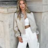 Rana leren bomberjas beige