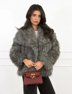 Sasha faux fur jas grijs