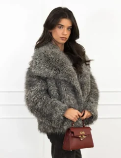 Sasha faux fur jas grijs