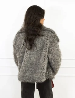 Sasha faux fur jas grijs