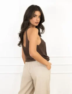 Silvie strass top bruin