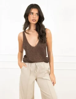Silvie strass top bruin