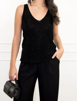 Silvie strass top zwart