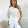 Vajen one shoulder top beige