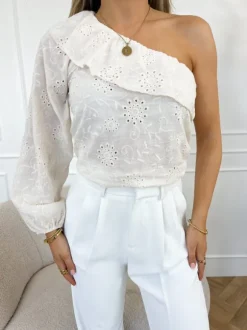 Vajen one shoulder top beige