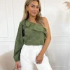 Vajen one shoulder top groen