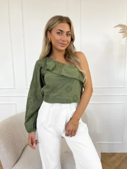 Vajen one shoulder top groen