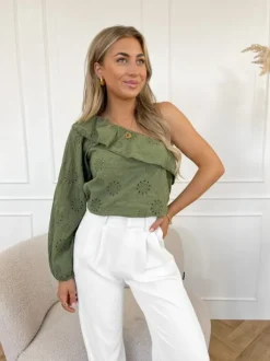 Vajen one shoulder top groen
