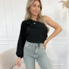 Vajen one shoulder top zwart