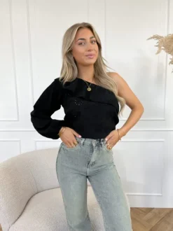 Vajen one shoulder top zwart